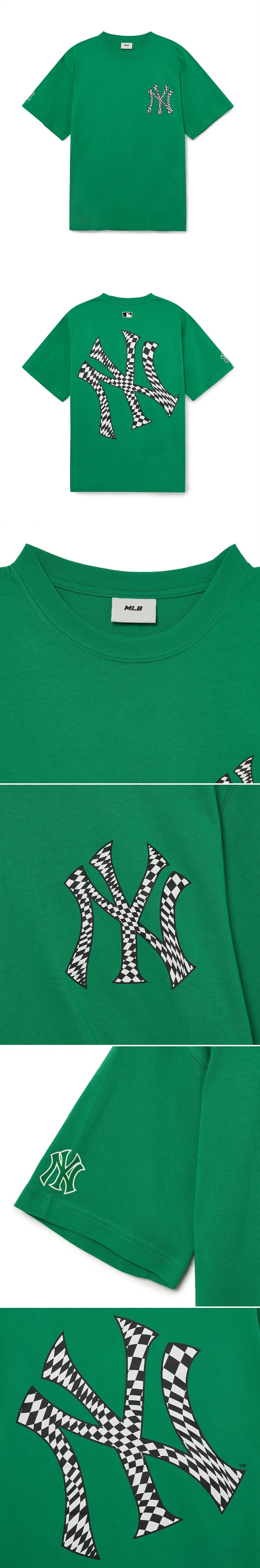 MLB NEW YORK YANKEES Checkerboard Cliping Logo Overfit T-Shirt (Green)