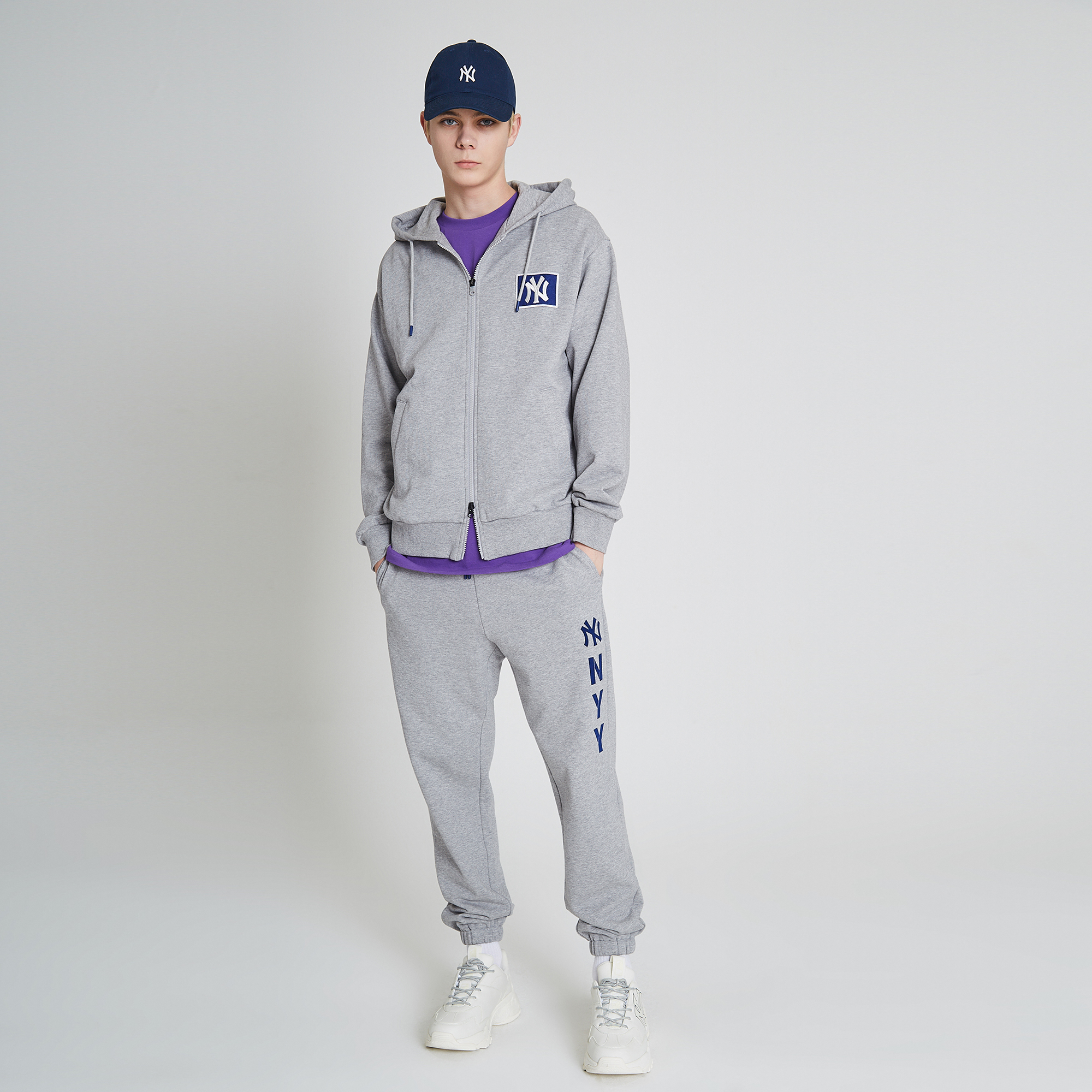 new york yankees basic 四方logo连帽运动拉链衫