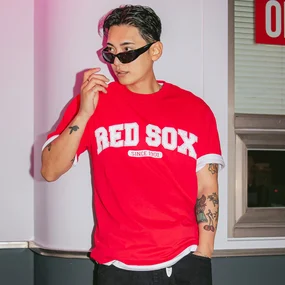 바시티 로고 오버핏 반팔 티셔츠 보스턴 레드삭스