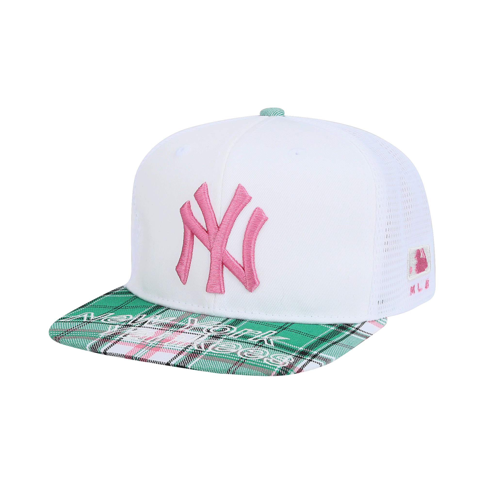 new york yankees 格子网眼平沿帽