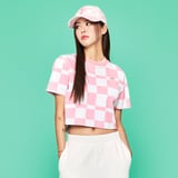 여성 체커보드 전판패턴 크롭 반팔 티셔츠 필라델피아 필리스