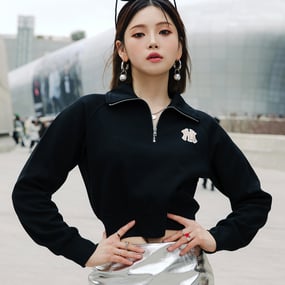 여성 미디움로고 크롭 반집업 맨투맨 뉴욕양키스
