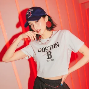 여성 바시티 크롭 반팔 티셔츠 보스턴 레드삭스