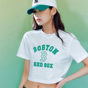여성 바시티 컴포터블 크롭 반팔 티셔츠 보스턴 레드삭스