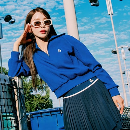 여성 클래식 스포츠 하프집업 크롭 맨투맨 LA다저스